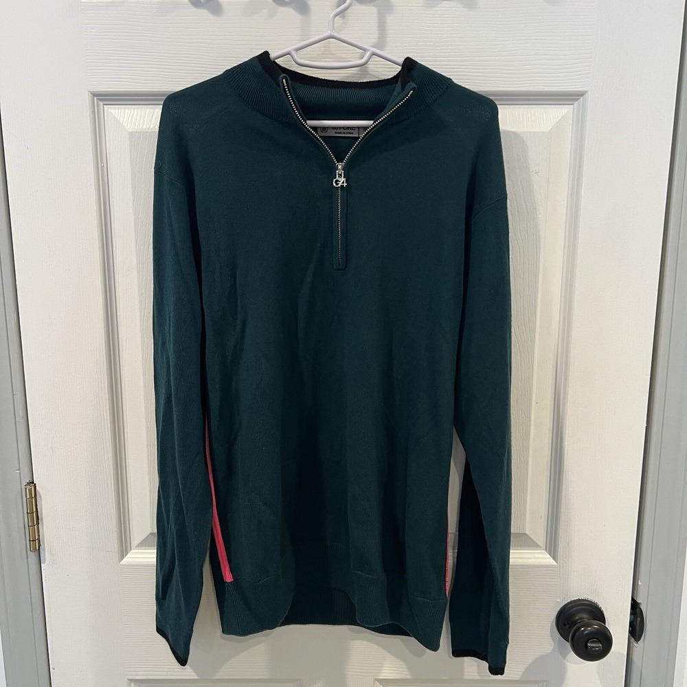 GFore Circle‎ G Logo Green Pink Quarter Zip Merino Wool Golf Sweater Men's M